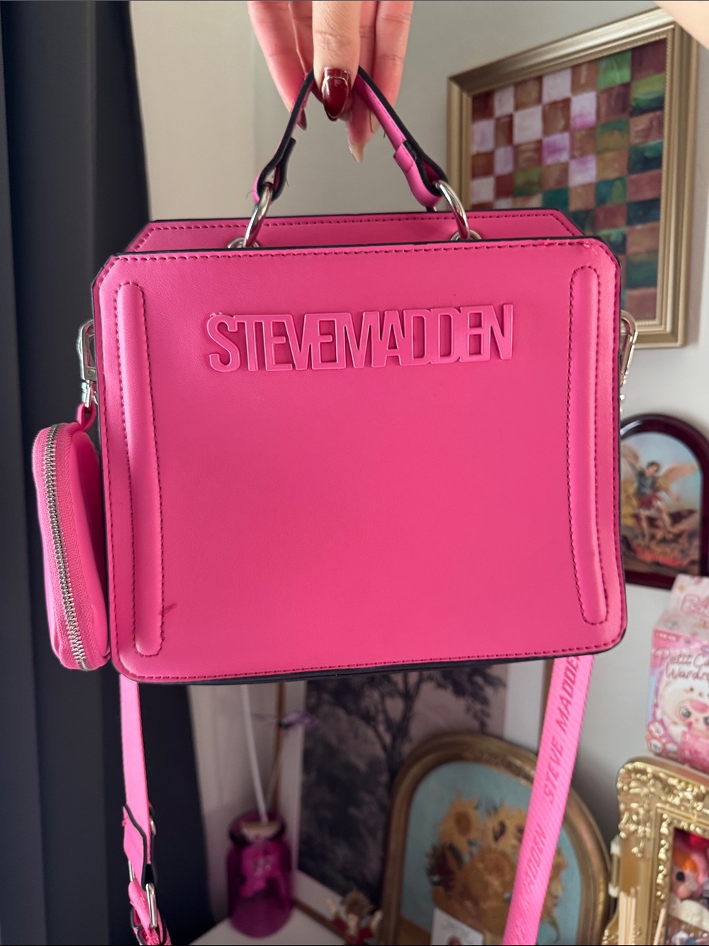 Steve Madden Pink Structured Top-Handle Crossbody Bag